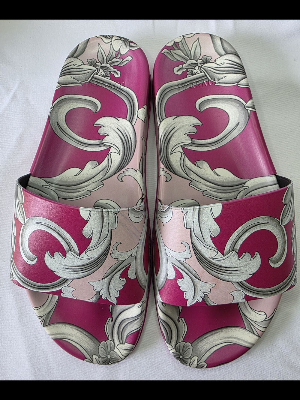 Versace Pink and Silver Baroque Slide Sandals